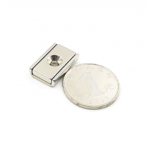 Strong Neodymium Rectangular Pot Magnet 20x13.5x5mm with Counterbore, Countersunk Hole