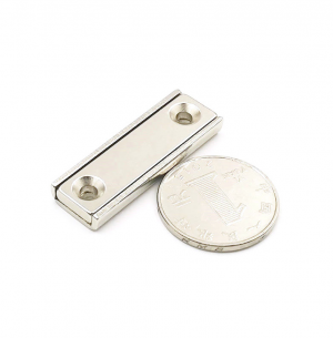 Strong Neodymium Rectangular Pot Magnets 40x13.5x5mm with Counterbore, Countersunk Hole