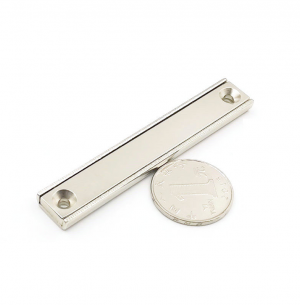 Strong Neodymium Rectangular Pot Magnets 80x13.5x5mm with Counterbore, Countersunk Hole